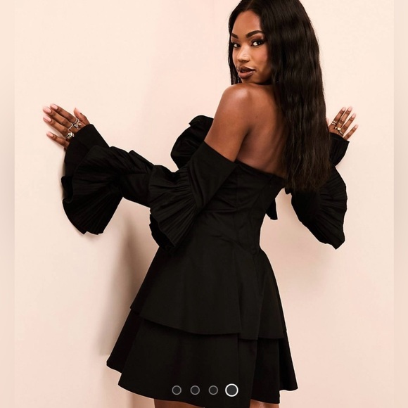 ASOS luxe pleated off shoulder cotton poplin skater dress - Picture 4 of 10